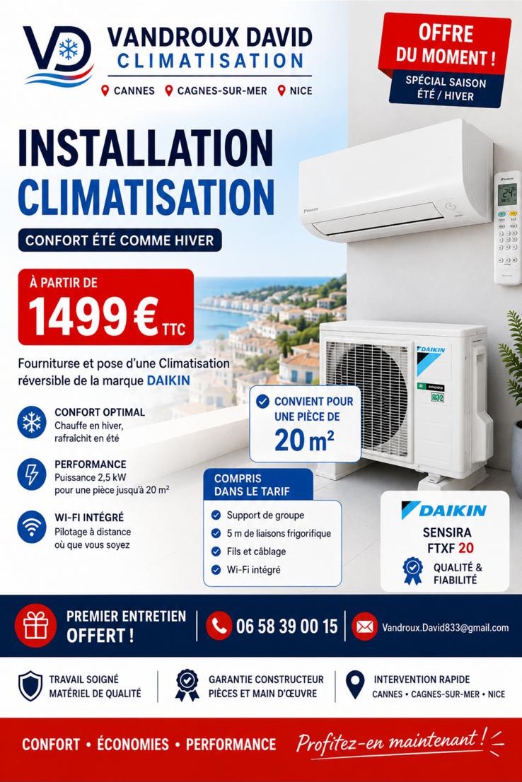 Offre climatisation Daikin à partir de 1499 euros TTC