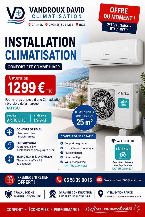 Publicité Vandroux Climatisation offre Daitsu Artic Lite